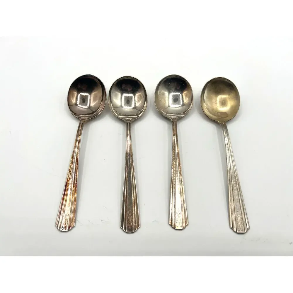 Vintage Collectable Silver Plated Avon Soup Spoons Flatware set of 4